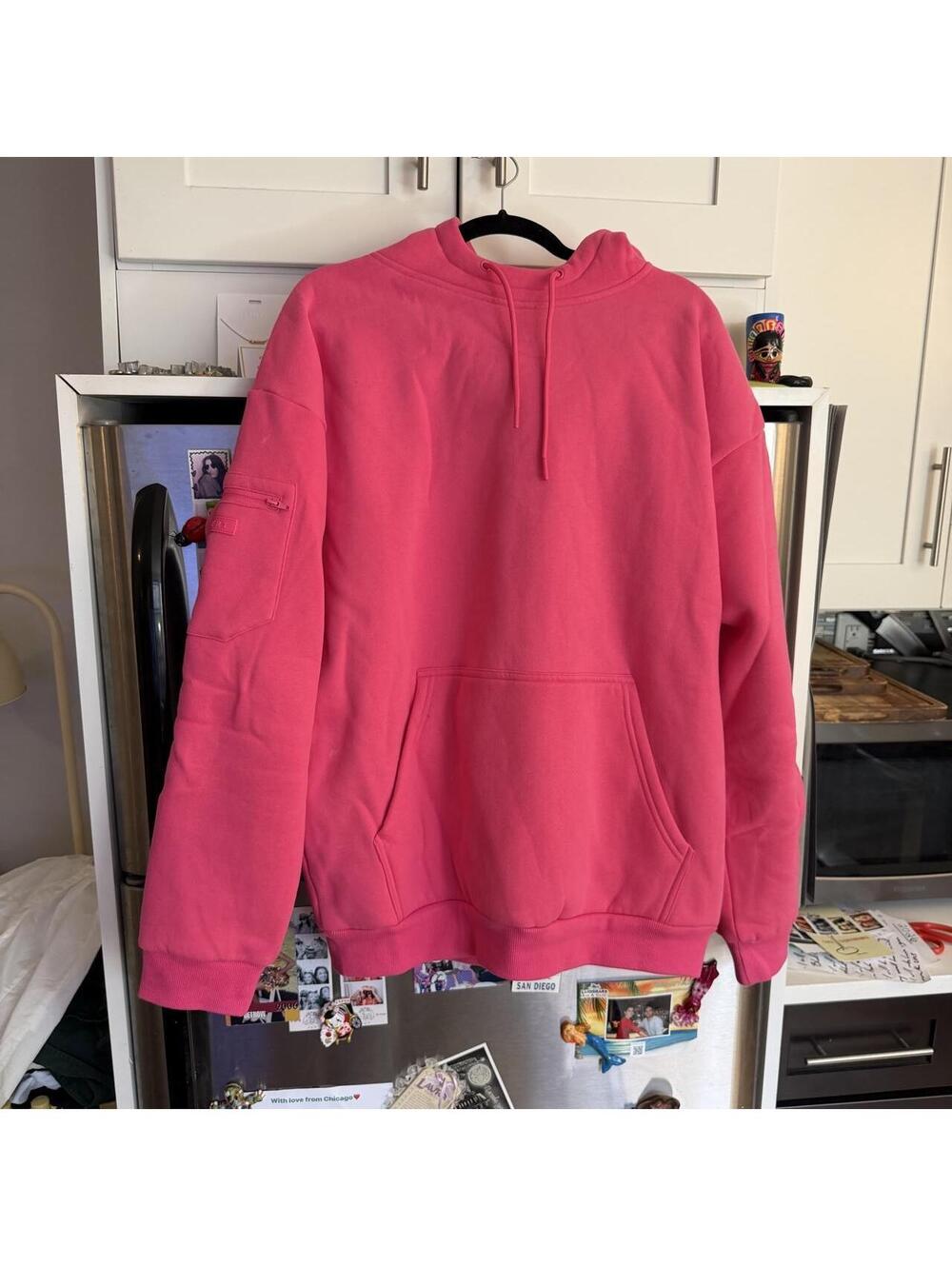 Hot pink hoodie with built in eye mask